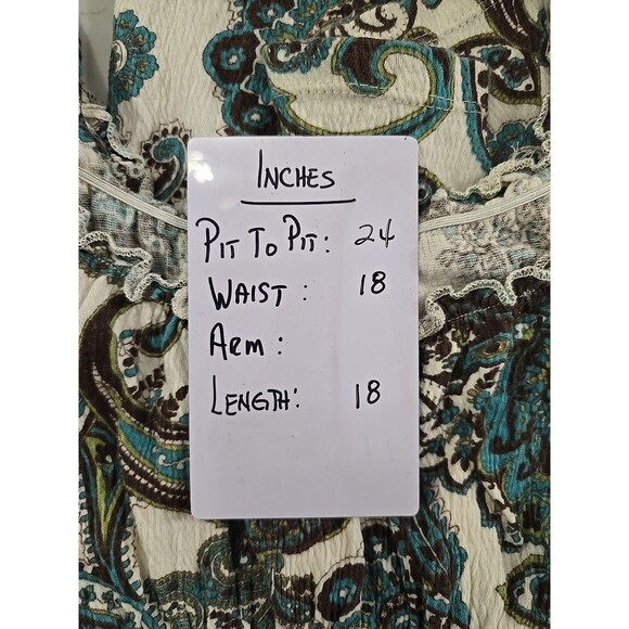 Babydoll Top Womens Lge Green Brown Paisley Y2K Boho Fairy Peasant Off Shoulder - Picture 6 of 7